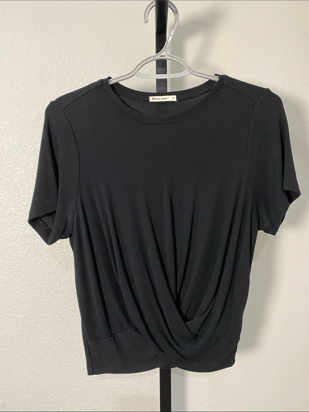 Marine Layer Black Short Sleeve Twist-Front Tee